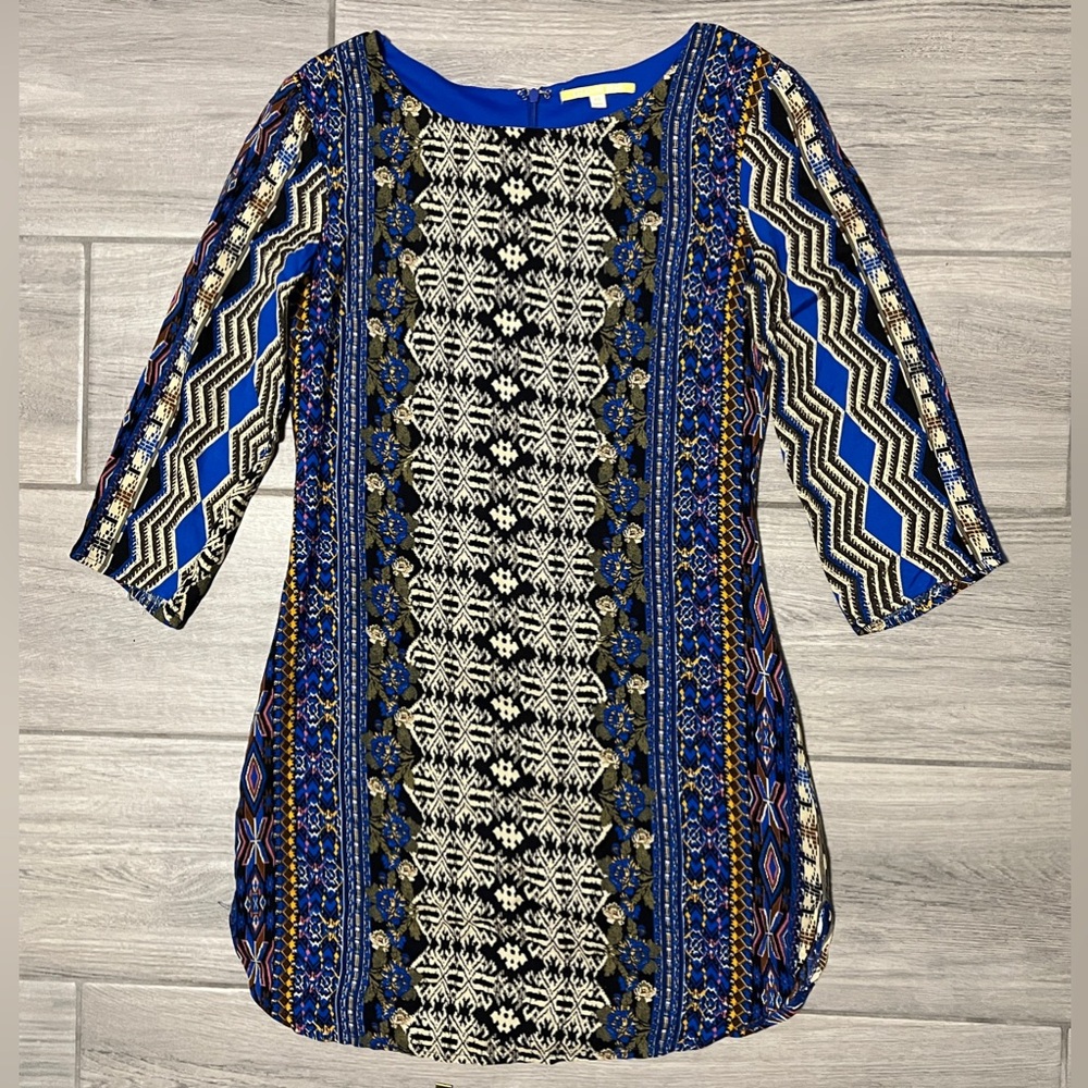 Gianni Bini Women’s Sheath Short Dress Geometric Floral 3/4 Sleeves Size XS